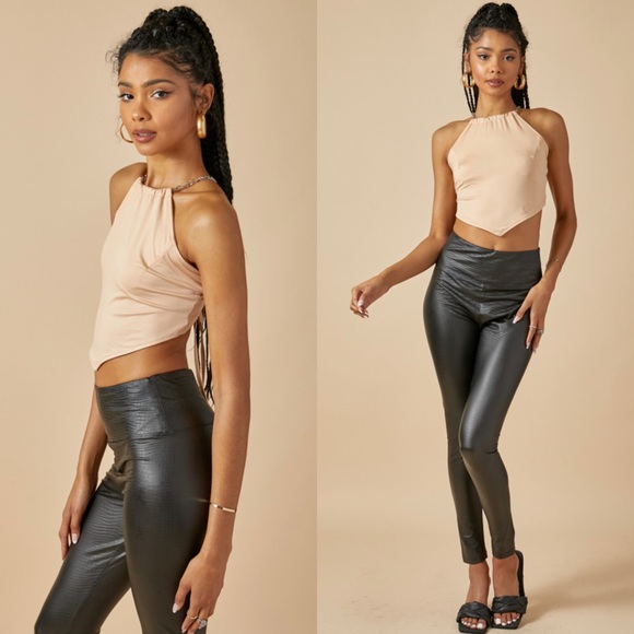 Scarf style chain halter crop top - Picture 3 of 7